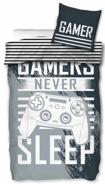 Billede af Gamer sengetøj - 140x200 cm - Gamers never sleep - Dynebetræk med 2 i 1 design - 100% bomuld sengesæt